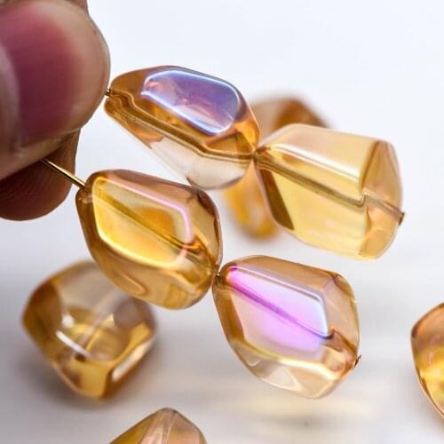 Crystal Glass Unique Stone Shaped beads 16mm, Sparkly Amber Rose (GM005-15)/ 48 beads