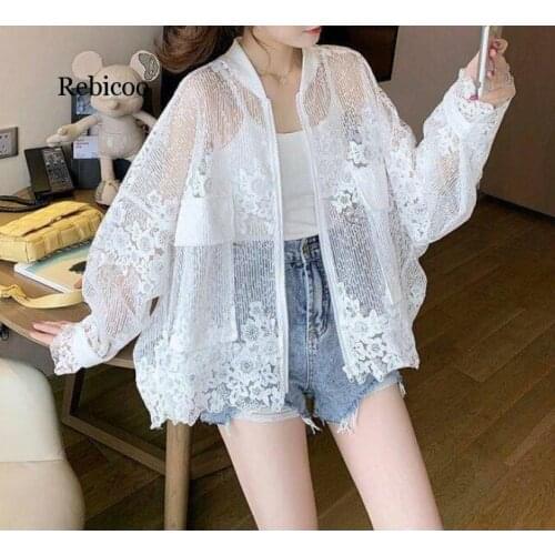 Summer Lace Sexy Jacket Women Plus Size Parka Casual Femal Coat Hollow Out Embroidery Floral Women Elegant Coat Loose Outwear