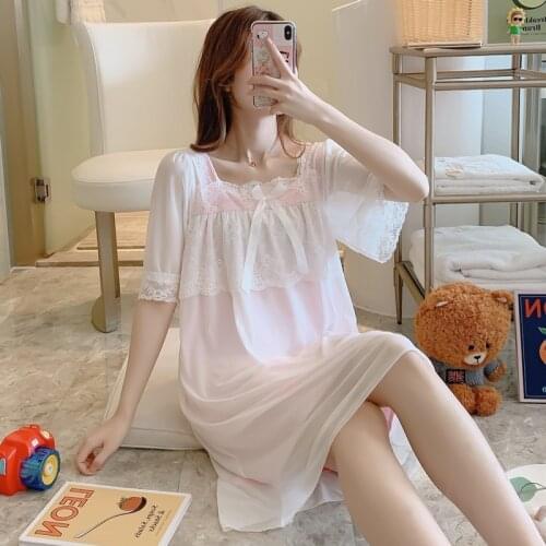 U-Neck Women Sleepshirt Half Sleeve Sleep Gown Nightgown Lounge Robes Nighties Summer Nightshirts Dress Home Clothes