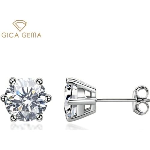 GICA Real 1 Carat D Color Moissatine Stud Earrings For Women 18K Gold Color 100% 925 Sterling Silver Wedding Party Fine Jewelry