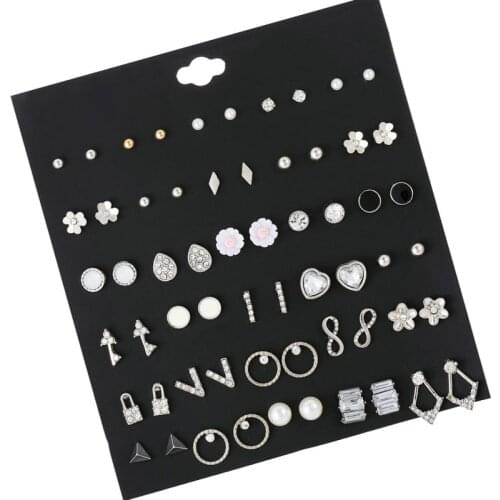 2021 Earrings Set New Statement Mixed Crystal Rhinestone Pearl Stud Earrings For Women Trendy Resin Flower Heart Wedding Gift