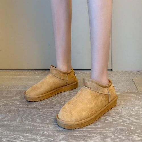 Women Snow Boots Genuine Cowhide Leather Ankle Boots Warm Winter Suede Cotton Woman Shoes Size 35-40