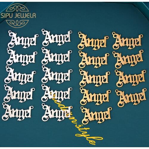 10Pcs/lot Punk Angel Letter Charms Two Holes Connector Pendant Silver Golden Charms for DIY Necklaces Craft Jewelry Wholesale