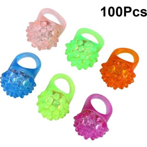 100PC Glowing Strawberry Rings Light LED Fluorescent Ring Finger Light Jelly Bumpy Rings Flashing LED Bubble Rave Party