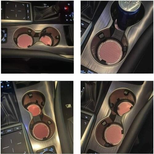 Pad Cup Holder Mat Pink Rhinestones Universal 2pcs Set Anti-slip Coasters