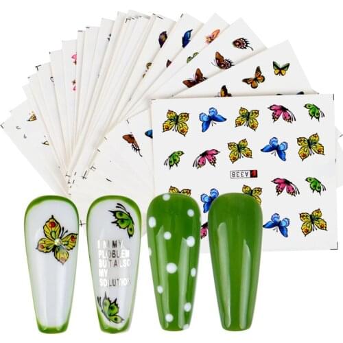 24pcs/Set Charms Flowers Leaf Butterfly Nail Stickers Watercolor Nail Art Decals Sliders Manicure Decorations Foils Tattoo