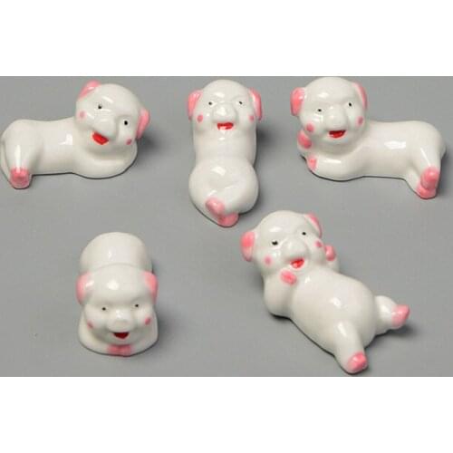 5PCS Ceramic Small Pink Pig Chopstick Rest Holder Pen Tray Decoration Supplies