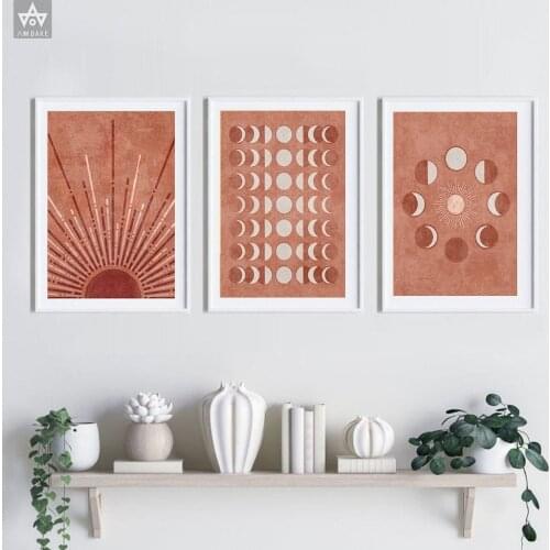 Abstract Nordic Sun and Moon Phases Wall Art Canvas Poster Minimal Print Mid Century Painting Pictures for Living Room Decor