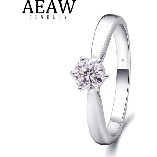 AEAW 0.3ct 4mm Round Cut EF VVS1 Moissanite 925 Silver Ring Diamond Test Passed Fashion Girlfriend Women Christmas Gift