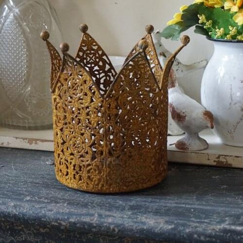 American Retro Crown Flowerpot Distressed Wrought Iron Succulent Flowerpot Desktop Flower Arrangement Container Decor Ornaments