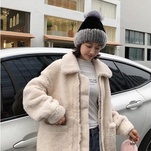 Free Shipping New Genuine Mink Fur hat Real fur cap with Fox Fur Ball Winter with Elasticity 4 colors Wholesale Retail OEM