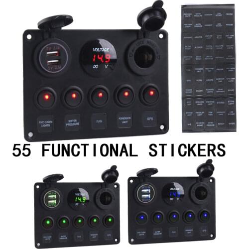 Digital Voltmeter Dual USB Port 12V Outlet Combination Waterproof for Car Marine Ship LED Toggle Rocker Switch Panel