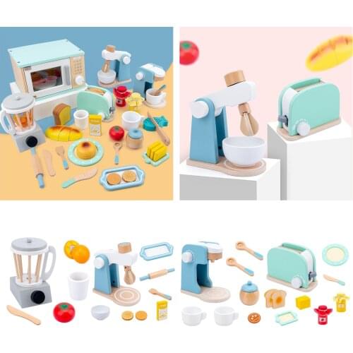Wooden Kitchen Pretend Play Toy Simulation Wooden Coffee Machine Toaster Machine Food Mixer Baby Early Learning Educational Toys