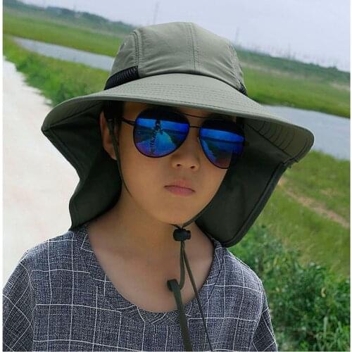 Children Fishing Hats 99.9% UV Block Sun Protection Wide Cap Boy Kids Heat Insulation Fishermen Hat for Outdoor Beach Camping