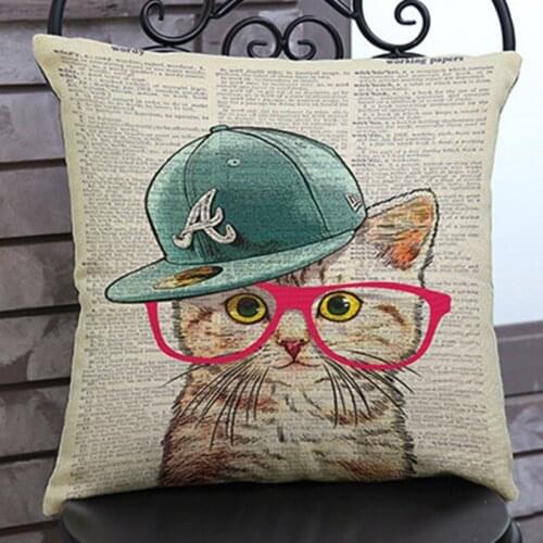 Vintage lovely Cat Kitten Dog Puppy In Cap Sofa Cushion Office Seat Pillows For Car Cotton Linen Home Decorative Birthday Gift
