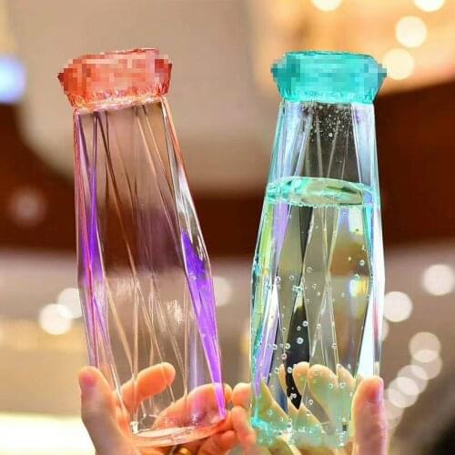 Crystal Glass Cup With Lid Glass Water Bottle Creative Rhombus Glass Cup Dazzling Diamond Glass Gift Cups couples mugs Drinkware