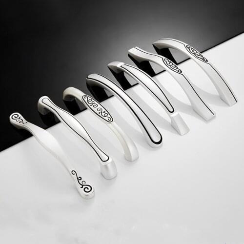 Classic Silver Drawing Black Handle Simple and Fashionable Cabinet Door Handle Light Luxury Furniture Handle Kitchen Door Knobs