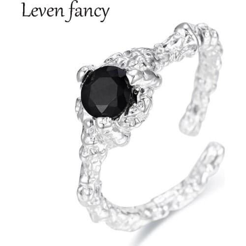 Irregular Band Cushion Cut Birthstone Black Cubic Zircon CZ Jewelry 925 Sterling Silver Stackable Solitaire Ring Girls Prom Gift