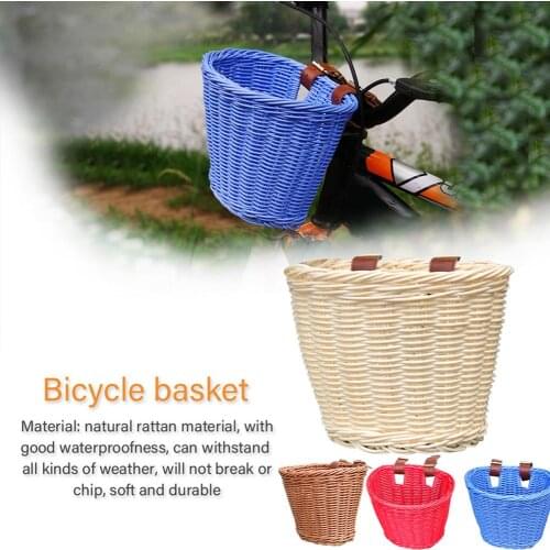 Kids Front Handlebar Rattan Handwoven Bike Basket Kids Woven Bike Basket For Boys And Girls Bicycles Wicker Basket