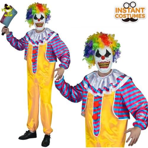 Halloween Cosplay Scary Clown Costumes with Wig Adult Purim Party Clothing Role Play Clown Outfits Fancy Dress Up for Men