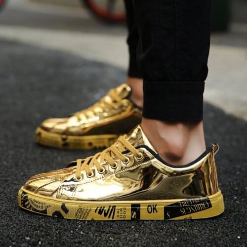 Hot Luxury Mirror Mens Golden Sneakers Lovers Shoes Brand Flats Men Casual Shoes Fashion Silver Glitter Skateboard Shoes Men