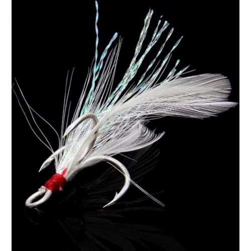 High Quality Three Hooks Lot 10pcs Fishing Hooks Treble With Feather For Minnow Fish Lures Crankbaits