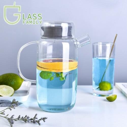 1L Water Pitcher Glass Borosilicate Tea Pitcher Water Jug Glasses Drinking Drinkware Transparent Kettle Cold Juice Kitchen Item