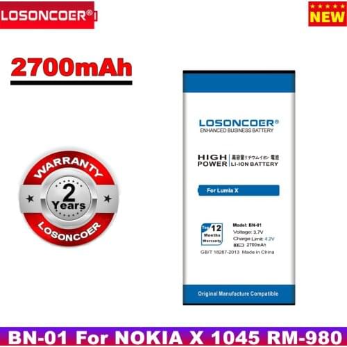 LOSONCOER 2700mAh BN-01 BYD BN 01 For NOKIA X 1045 RM-980 Normandy / X2 X+ Plus 1013 X2DS phone battery