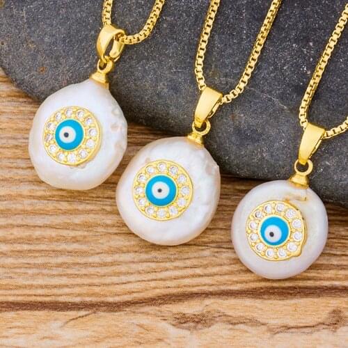 Trendy Cross Heart Gold Chain CZ Pendant Choker Necklace Charm Natural Coin Pearl Bead Zircon Evil Eye Women Jewelry Necklace