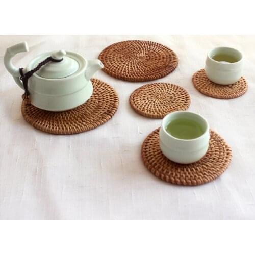 Natural Rattan Coaster Tea Cup Mat Pot Heat Resistant Cup Mug Mat Table Decoration Coffee Tea Drink Placemat Kitchen
