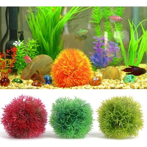 New Aquarium Round Artificial Grass Ball Plastic Green Water Plant Fish Tank Decor