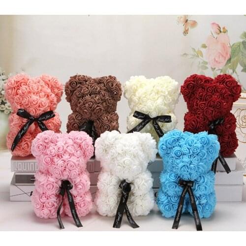 Valentines Day Gift 25cm Rose Teddy Bear Rose Flower Artificial Decoration Birthday Party Wedding Decor Girlfriend Gift