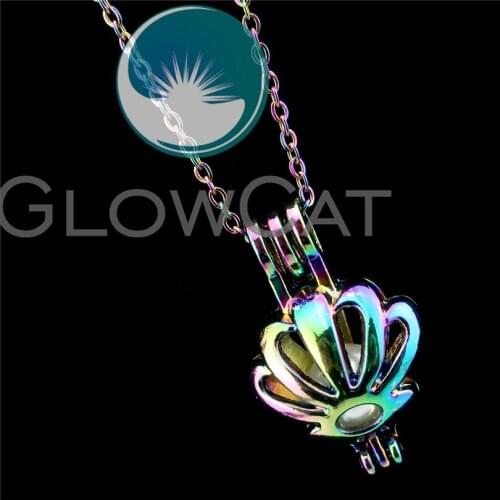 R-C598 Colorful Daisy Flower Beads Cage Pendant Perfume Diffuser Aromatherapy Stone Pearl Cage Locket Necklace