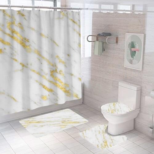 Luxurious Graphic Print Marble Ink Texture Shower Curtain Decor Bathroom Set Polyester Fabric With Hooks