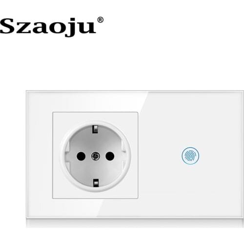 Szaoju Touch Sensor Switch With Socket Crystal Glass Panel AC110~250V 16A 146*86mm Wall Socket With Light Switch 1/2/3Gang 1Way