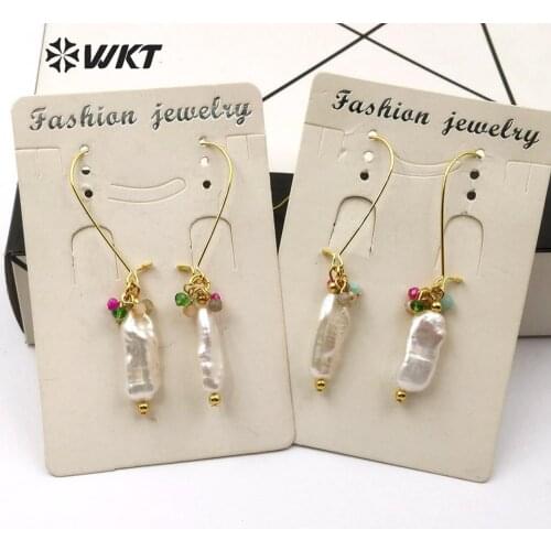 WT-E577 WKT Natural Pearl Earrings Irregular Shape Pearl With Color Beads Earrings Women Fashion Earrings Jewelry