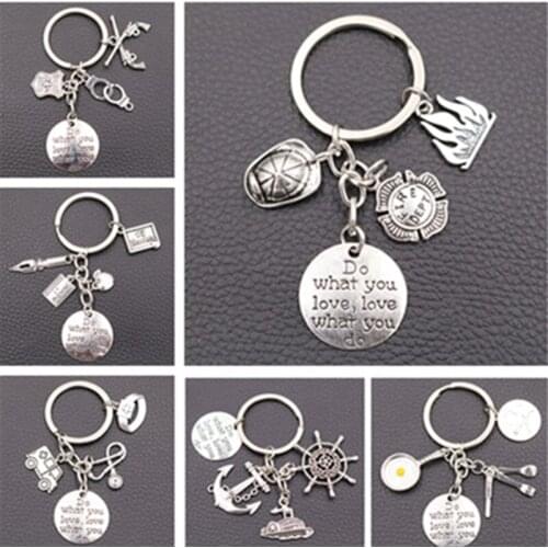 Fireman Charm, Police Charm, Doctor Charm, Teacher Charm, Sailor & Chef Charm - Do What You Love, Love What You Do Tag Keychain