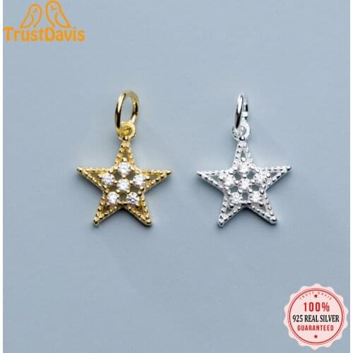 Trustdavis 2021 Fashion Real 925 Sterling Silver Sweet Charm Star Shiny CZ Charm Pendant Handmade DIY Accessories Jewelry DZ304