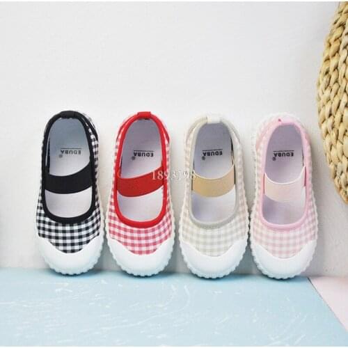 Spring New Childrens Canvas plaid Shoes Casual Simple Style Low-cut Elastic Band Girls' Shoes kids Indoor Sneakers