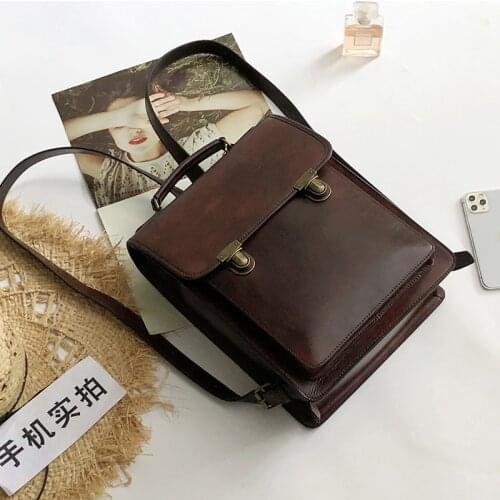 Female schoolbag leather neutral retro styling postman bag British style shoulders Joker College leisure fashion
