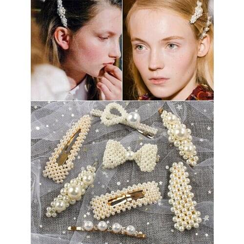 New fashion Pearl Barrettes with Bowknot for Women Ladies Elegant Jewelry Hairgrips Hair Pins Hair Accessories Headwear