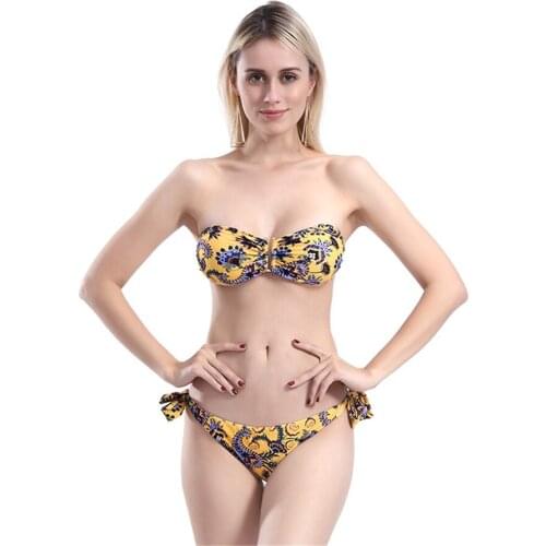 Floral Print Bikini Set Women Top Tube Biquinis New Bandage Swimsuit Retro Vintage Bathing Suit Bandeau Beachwear Floral Tankini