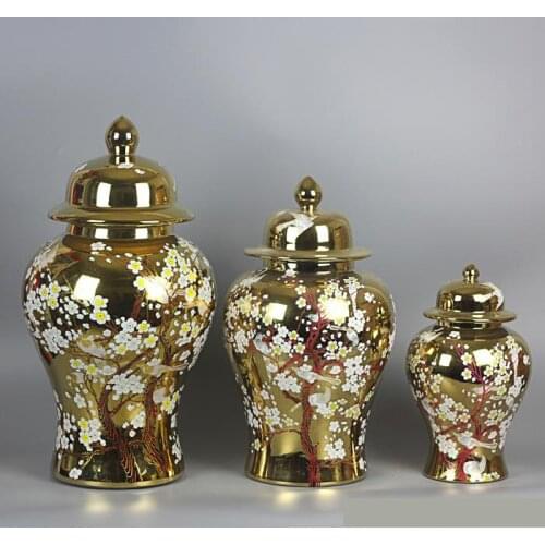 Gold/Silver plum blossom pattern Jingdezhen Ceramic temple jar Vase decoration Fashion household porcelain ceramic Ginger jar