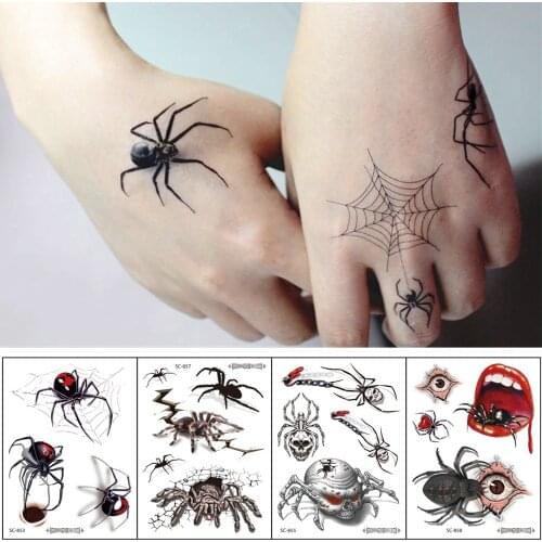 12 Kinds Big 3D Spider Tattoo Waterproof Halloween Temporary Body Art Sticker Disposable Make Up Scary tatouage temporaire