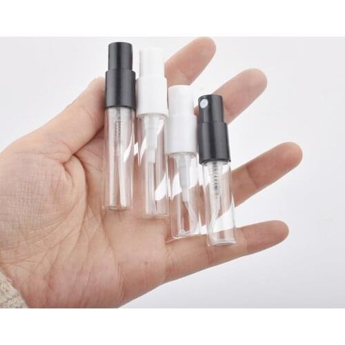 50pcs/lot 2ml 3ml mini Glass Perfeme Spray Bottle For Sample Black color Transparent Glass Atomizer Empty Bottle