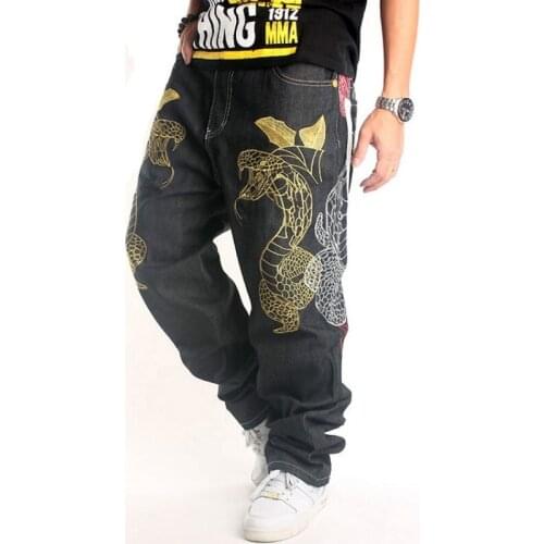 New Brand Hip Hop Street Dance Mens Embroidery Denim Trousers Full Length Fashion Casual Loose Plus Size 30-46 Male Cross Pants