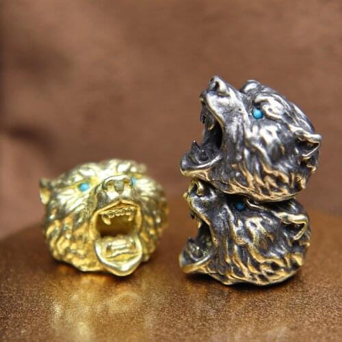 Paracord Bead Lanyard Pendant Brass Blue Eyes Roaring Brown Bear DIY Knife Umbrella Rope Bracelet Accessories EDC Outdoor Tool