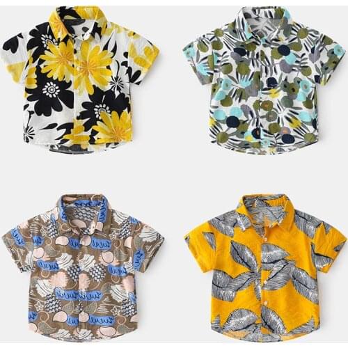 Kids Shirts Boys Clothes Holiday Summer Boys Clothing Print Sandy Beach Children Tops Short Sleeve Viscose Ropa De Ninos