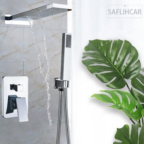 Chrome Rectangular Top Spray Shower Set With Shower Hand 3 Ways To Discharge The Shower Faucet Bathroom Shower Faucet