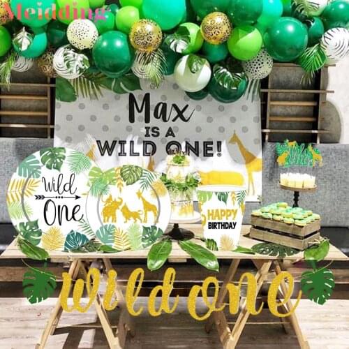 Wild One Birthday Party Animal Balloons Tableware Safari Party Forest Decoration Kids First 1st Birthday Jungle Party Supplies